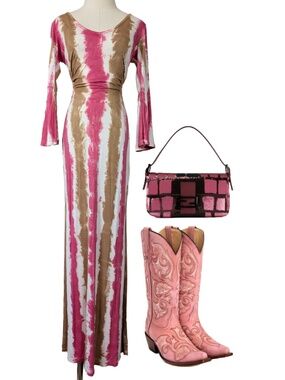 Tie Die Maxi Dress Open Back Size Small Long Sleeve Resort